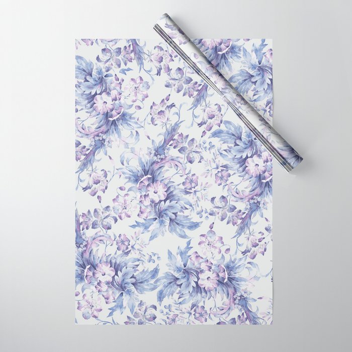 Elegant vintage pink lavender white blue floral Wrapping Paper Gallery Image 1