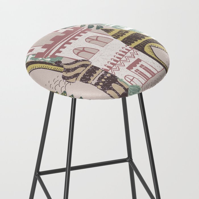 Block print Home pattern earthy colors Stool Gallery Image 2