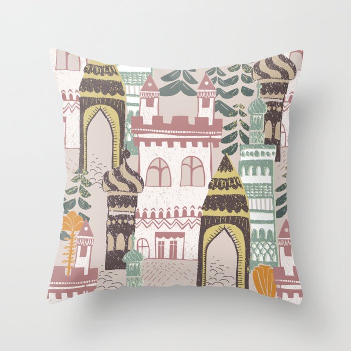 Block print Home pattern earthy colors Throw Pillow Gallery Image 6