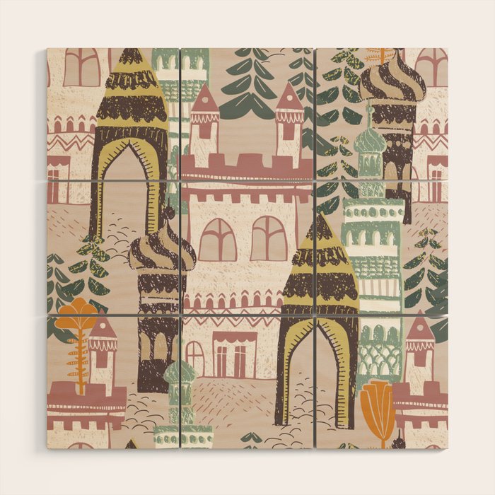 Block print Home pattern earthy colors Wood Wall Art Gallery Image 1