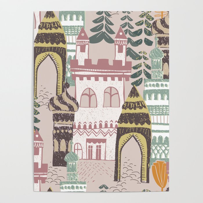 Block print Home pattern earthy colors Poster Gallery Image 4