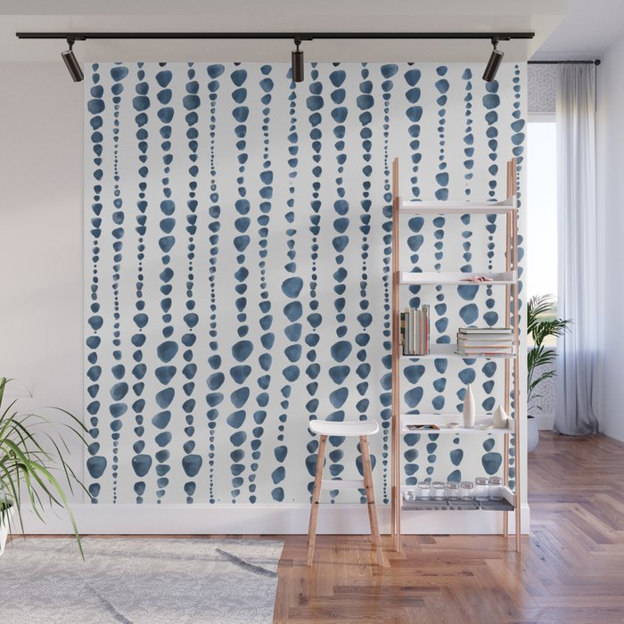 Shibori Minimalist Rain - Indigo Blue Tie Dye Scandi Style Wall Mural Gallery Image 1