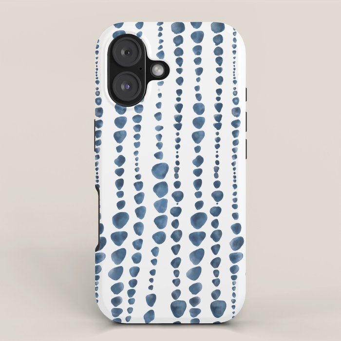Shibori Minimalist Rain - Indigo Blue Tie Dye Scandi Style iPhone Case Gallery Image 1