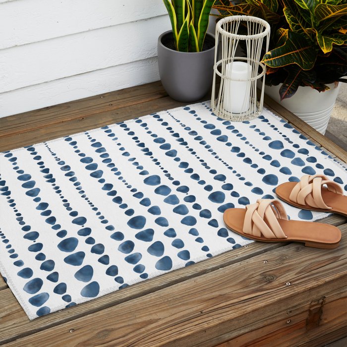 Shibori Minimalist Rain - Indigo Blue Tie Dye Scandi Style Outdoor Rug Gallery Image 2