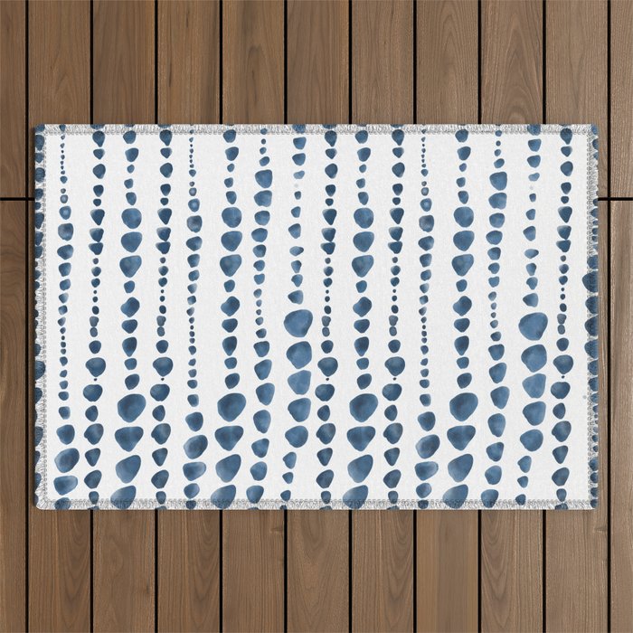 Shibori Minimalist Rain - Indigo Blue Tie Dye Scandi Style Outdoor Rug Gallery Image 1