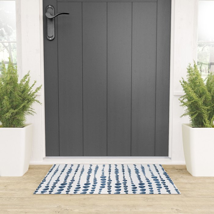 Shibori Minimalist Rain - Indigo Blue Tie Dye Scandi Style Welcome Mat Gallery Image 3