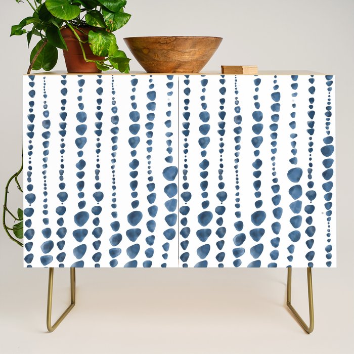 Shibori Minimalist Rain - Indigo Blue Tie Dye Scandi Style Credenza Gallery Image 1