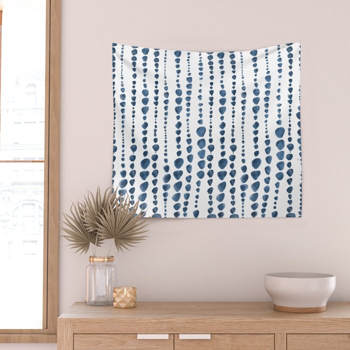 Shibori Minimalist Rain - Indigo Blue Tie Dye Scandi Style Wall Tapestry Gallery Image 2