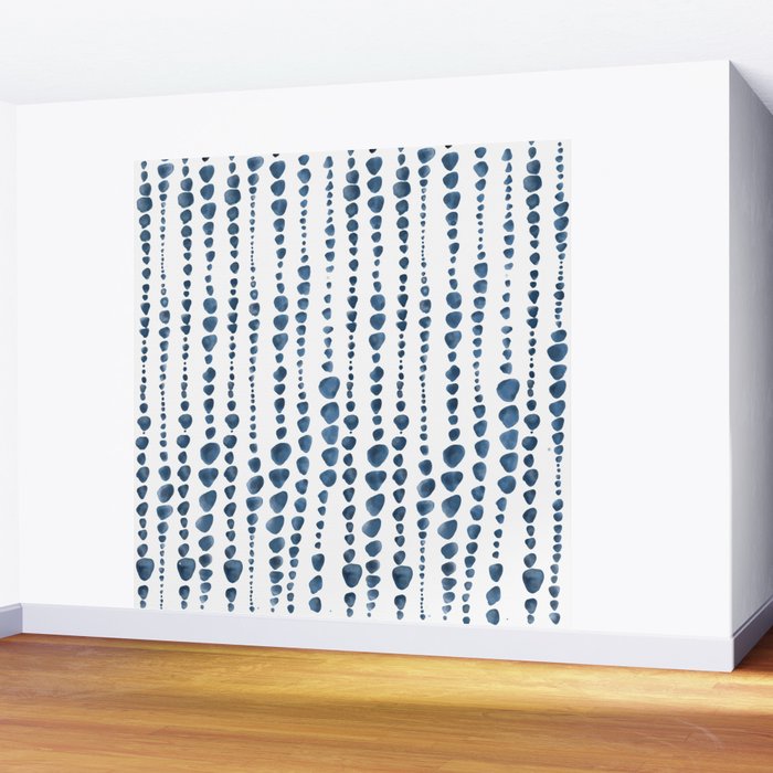 Shibori Minimalist Rain - Indigo Blue Tie Dye Scandi Style Wall Mural Gallery Image 2