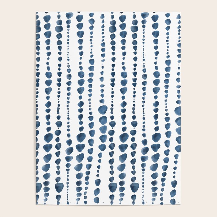 Shibori Minimalist Rain - Indigo Blue Tie Dye Scandi Style Poster Gallery Image 1