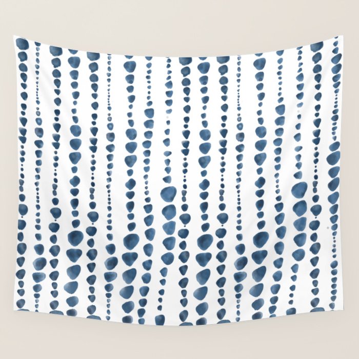 Shibori Minimalist Rain - Indigo Blue Tie Dye Scandi Style Wall Tapestry Gallery Image 4