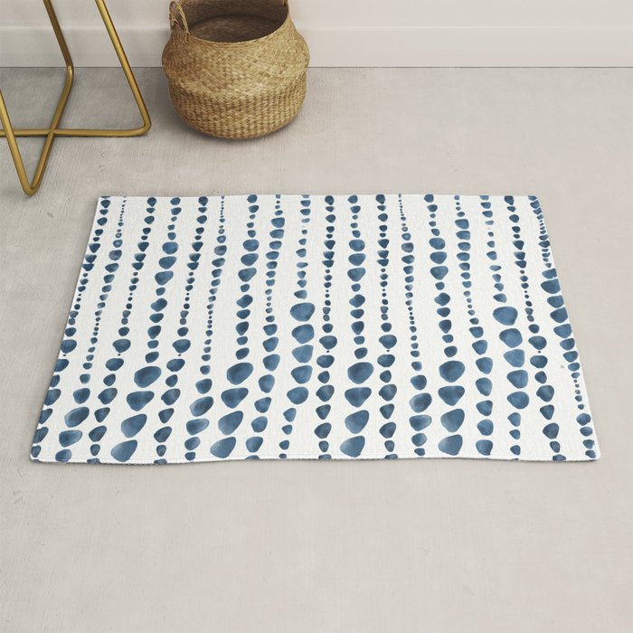 Shibori Minimalist Rain - Indigo Blue Tie Dye Scandi Style Rug Gallery Image 1
