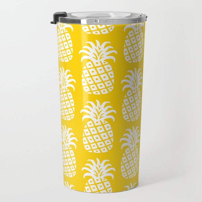 Mid Century Modern Pineapple Pattern Yellow Travel Mug Gallery Image 3