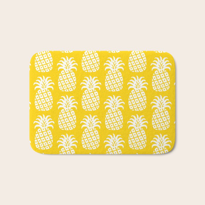 Mid Century Modern Pineapple Pattern Yellow Bath Mat Gallery Image 1