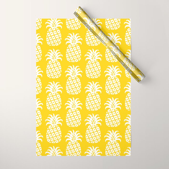 Mid Century Modern Pineapple Pattern Yellow Wrapping Paper Gallery Image 1
