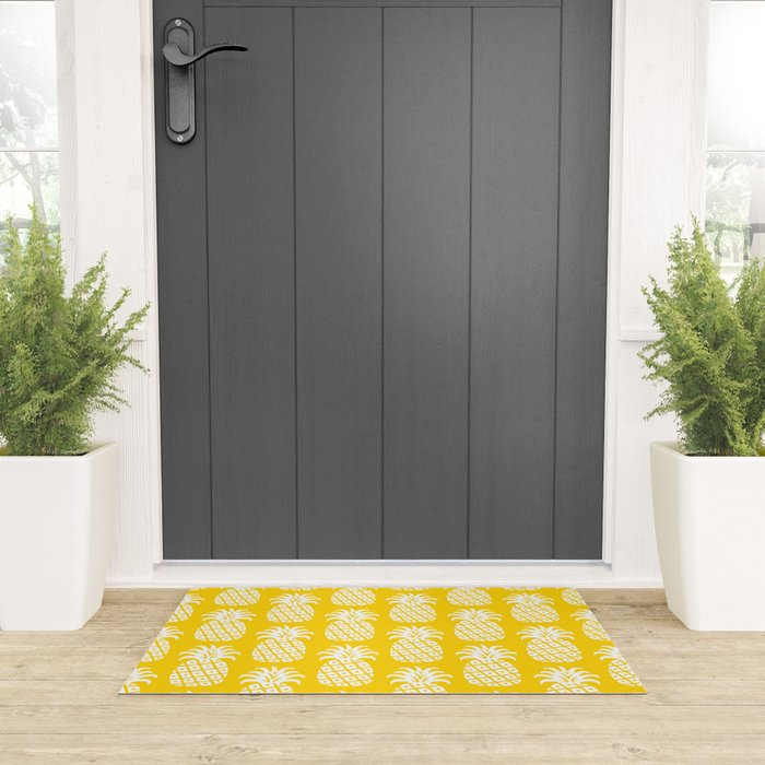 Mid Century Modern Pineapple Pattern Yellow Welcome Mat Gallery Image 3