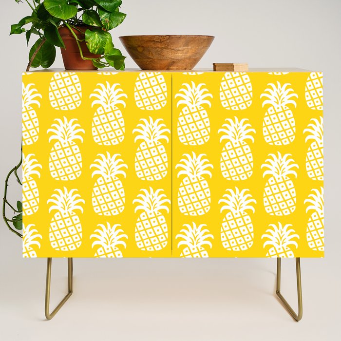 Mid Century Modern Pineapple Pattern Yellow Credenza Gallery Image 1