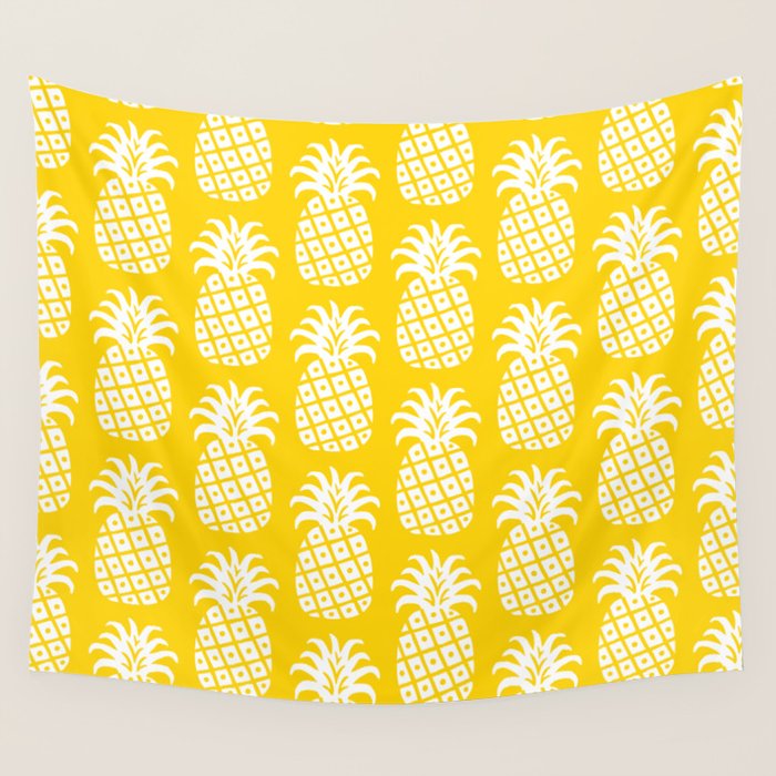 Mid Century Modern Pineapple Pattern Yellow Wall Tapestry Gallery Image 4