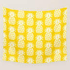 Mid Century Modern Pineapple Pattern Yellow Wall Tapestry Gallery Image 4