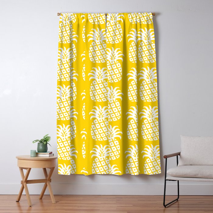 Mid Century Modern Pineapple Pattern Yellow Window Curtain Gallery Image 5