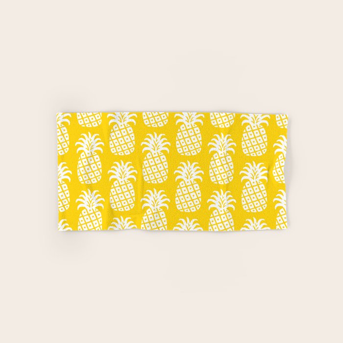 Mid Century Modern Pineapple Pattern Yellow Bath Towel Gallery Image 1