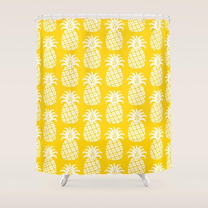 Mid Century Modern Pineapple Pattern Yellow Shower Curtain Gallery Image 1