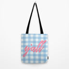y'all blue gingham Tote Bag Gallery Image 2
