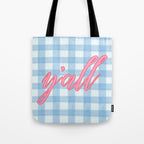 y'all blue gingham Tote Bag Gallery Image 1