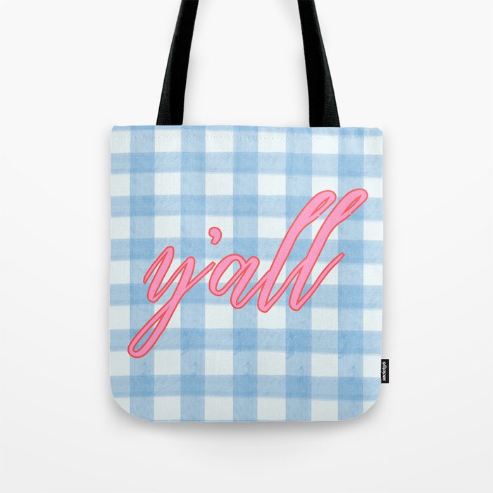 y'all blue gingham Tote Bag Gallery Image 1