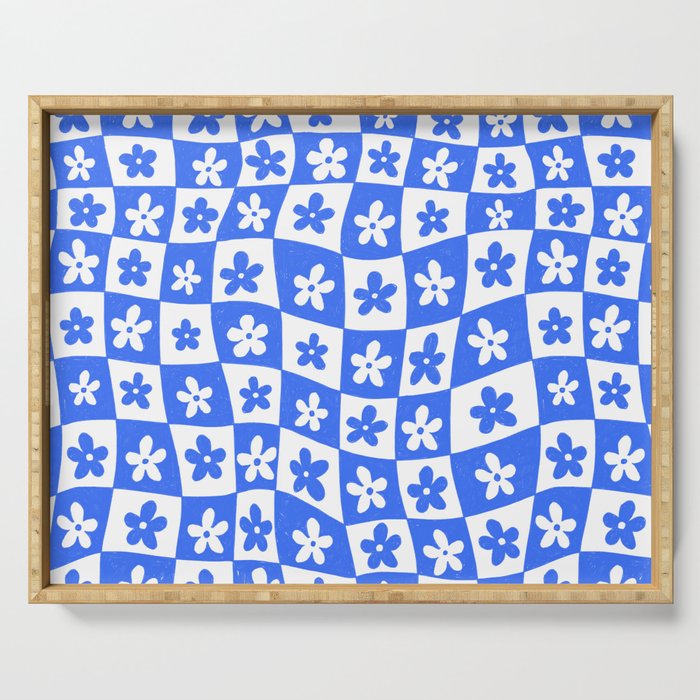 Retro Blue Daisy Checkerboard  Serving Tray Gallery Image 1
