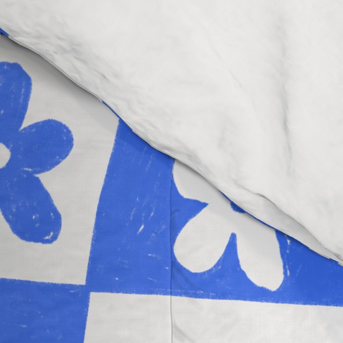 Retro Blue Daisy Checkerboard  Comforter Gallery Image 4