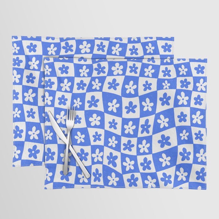 Retro Blue Daisy Checkerboard  Placemat Gallery Image 1