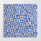 Retro Blue Daisy Checkerboard  Wood Wall Art Gallery Image 1