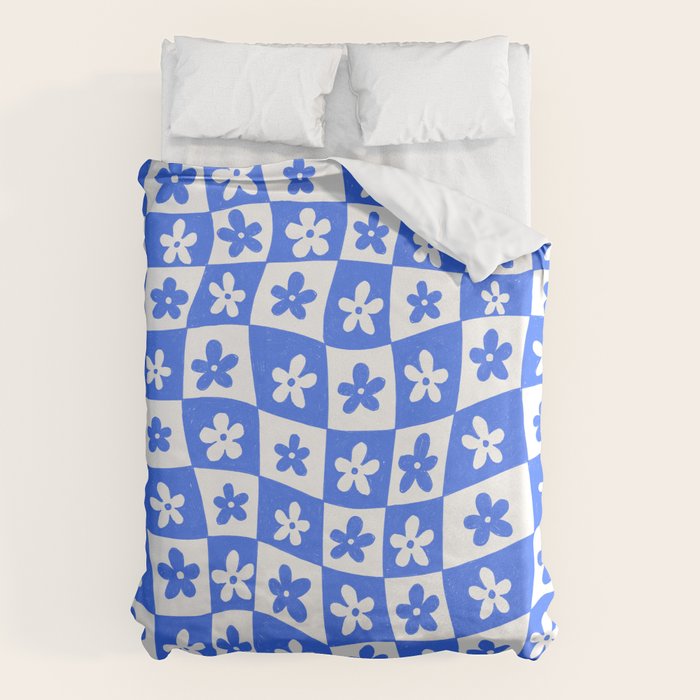 Retro Blue Daisy Checkerboard  Duvet Cover Gallery Image 1