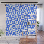 Retro Blue Daisy Checkerboard  Wall Mural Gallery Image 1