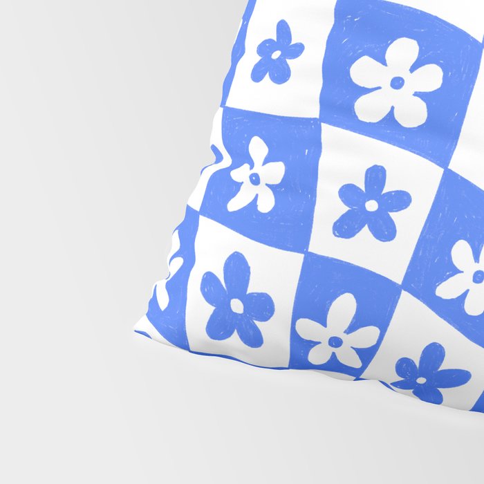 Retro Blue Daisy Checkerboard  Pillow Sham Gallery Image 4