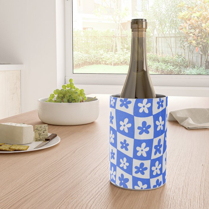 Retro Blue Daisy Checkerboard  Wine Chiller Gallery Image 4