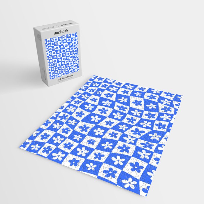 Retro Blue Daisy Checkerboard  Jigsaw Puzzle Gallery Image 2