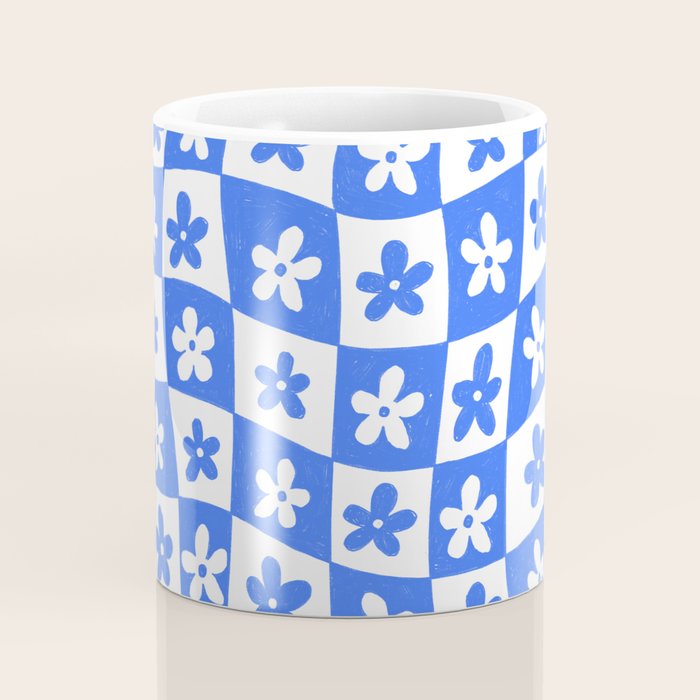 Retro Blue Daisy Checkerboard  Coffee Mug Gallery Image 4