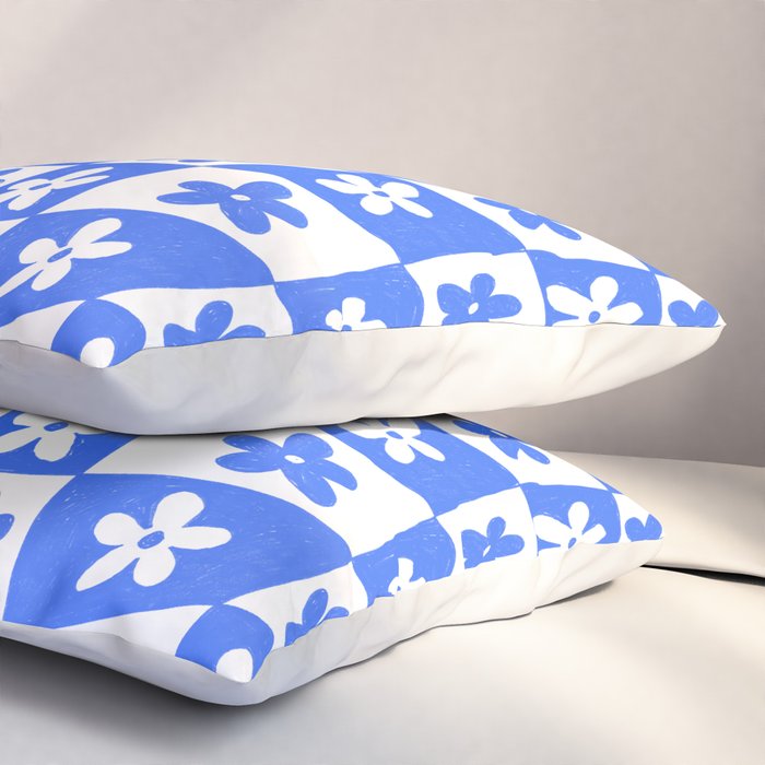 Retro Blue Daisy Checkerboard  Pillow Sham Gallery Image 3