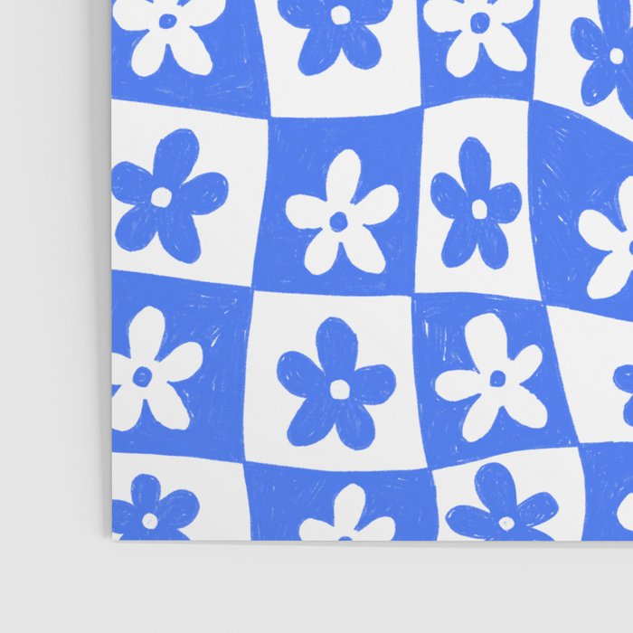 Retro Blue Daisy Checkerboard  Poster Gallery Image 3