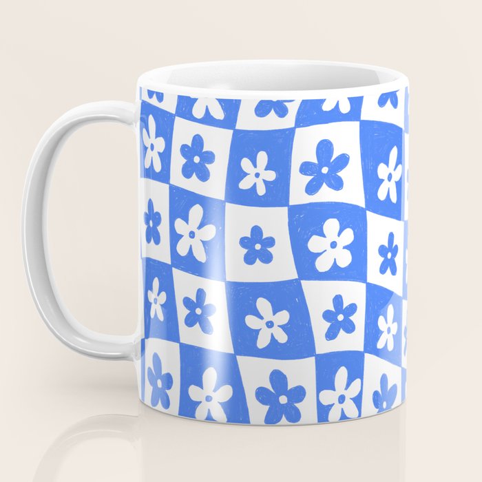 Retro Blue Daisy Checkerboard  Coffee Mug Gallery Image 3