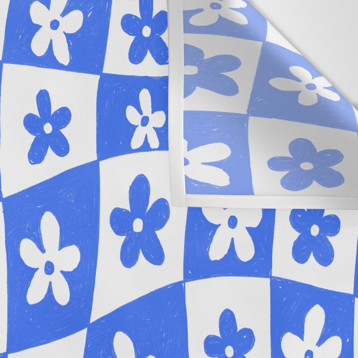 Retro Blue Daisy Checkerboard  Wall Tapestry Gallery Image 3
