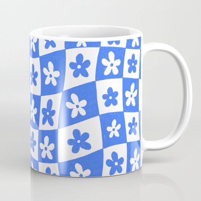 Retro Blue Daisy Checkerboard  Coffee Mug Gallery Image 1