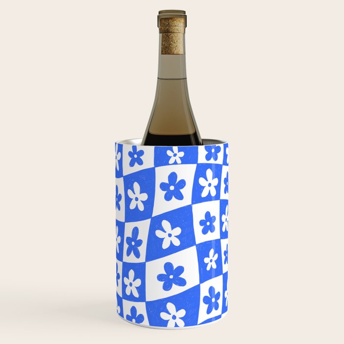 Retro Blue Daisy Checkerboard  Wine Chiller Gallery Image 3