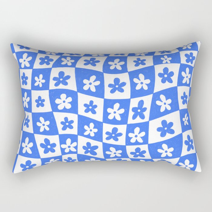 Retro Blue Daisy Checkerboard  Rectangular Pillow Gallery Image 2