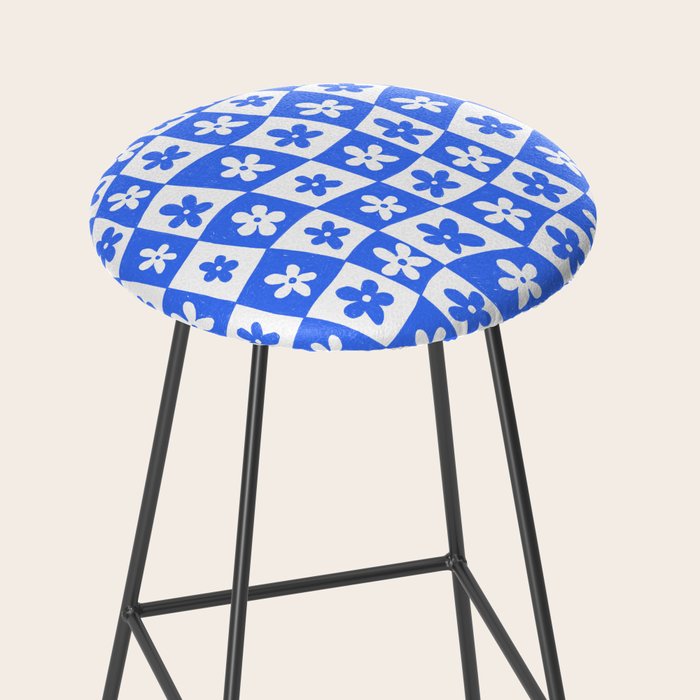 Retro Blue Daisy Checkerboard  Stool Gallery Image 2