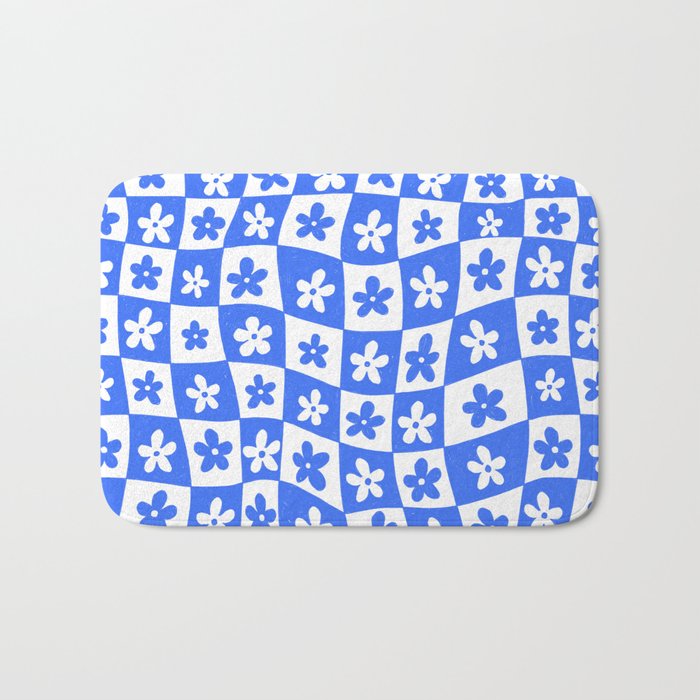 Retro Blue Daisy Checkerboard  Bath Mat Gallery Image 1