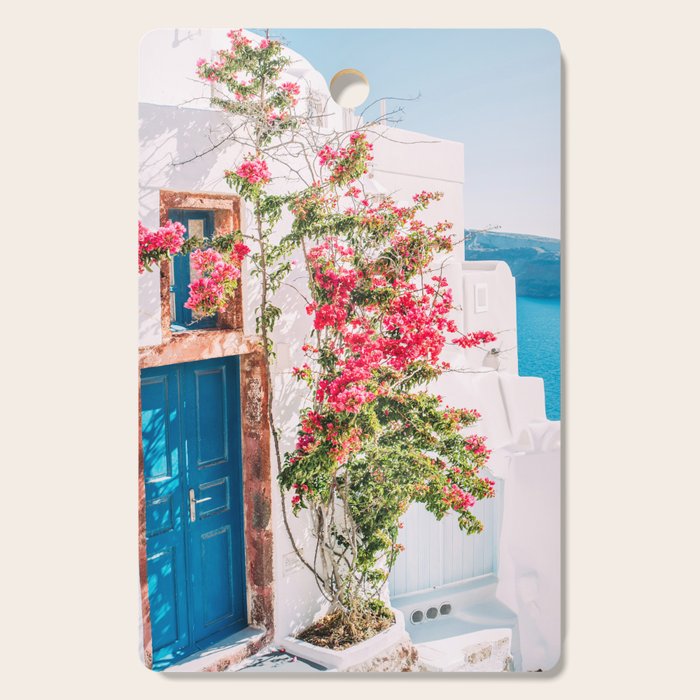Blue Door in Santorini - Greece Travel Photography - Summer Island Cutting Board Gallery Image 1