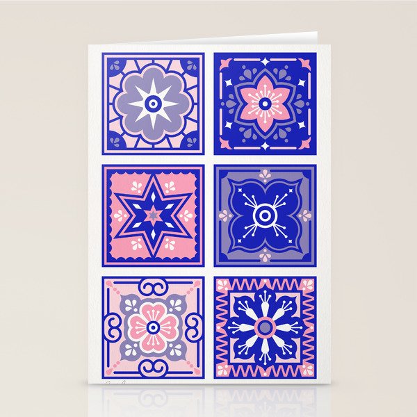 Talavera Mexican Tile - Pink & Periwinkle Palette Stationery Card Gallery Image 1
